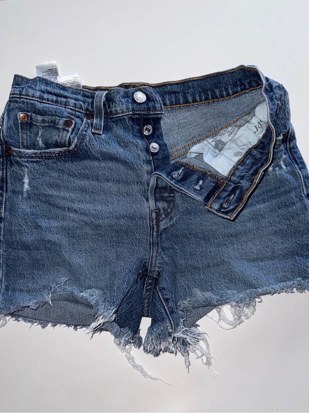 Levi's Dark Blue High-Rise Distressed Denim ShortsSKU:002 - Picture 4 of 5